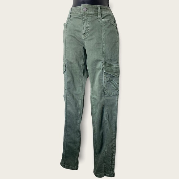 WHBM Blanc Olive Green Slim Ankle Utility Jeans Size 6R - Picture 3 of 10